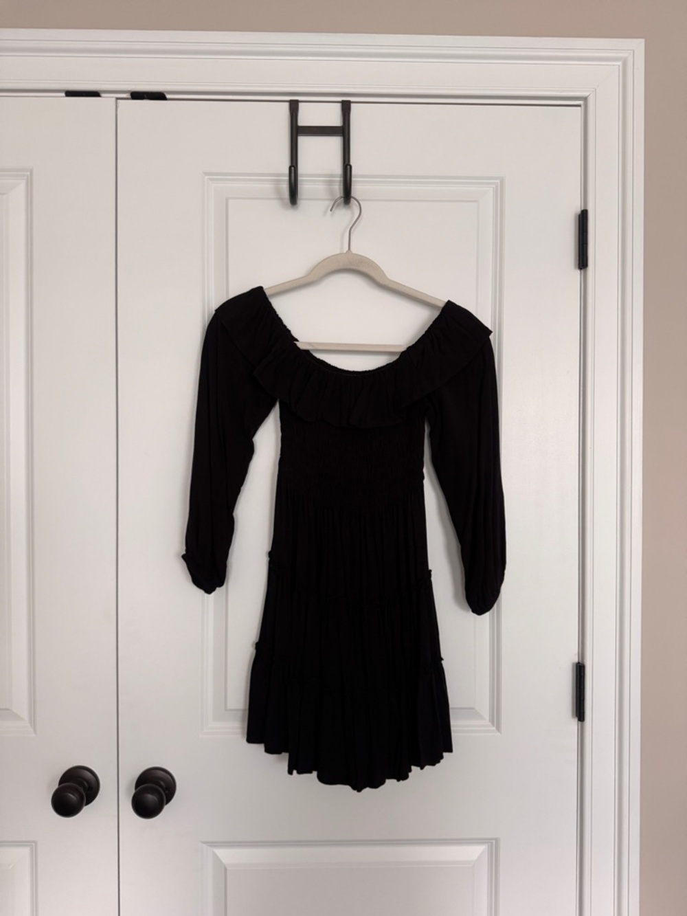 Forever 21 Black Off-Shoulder Tiered Mini Dress